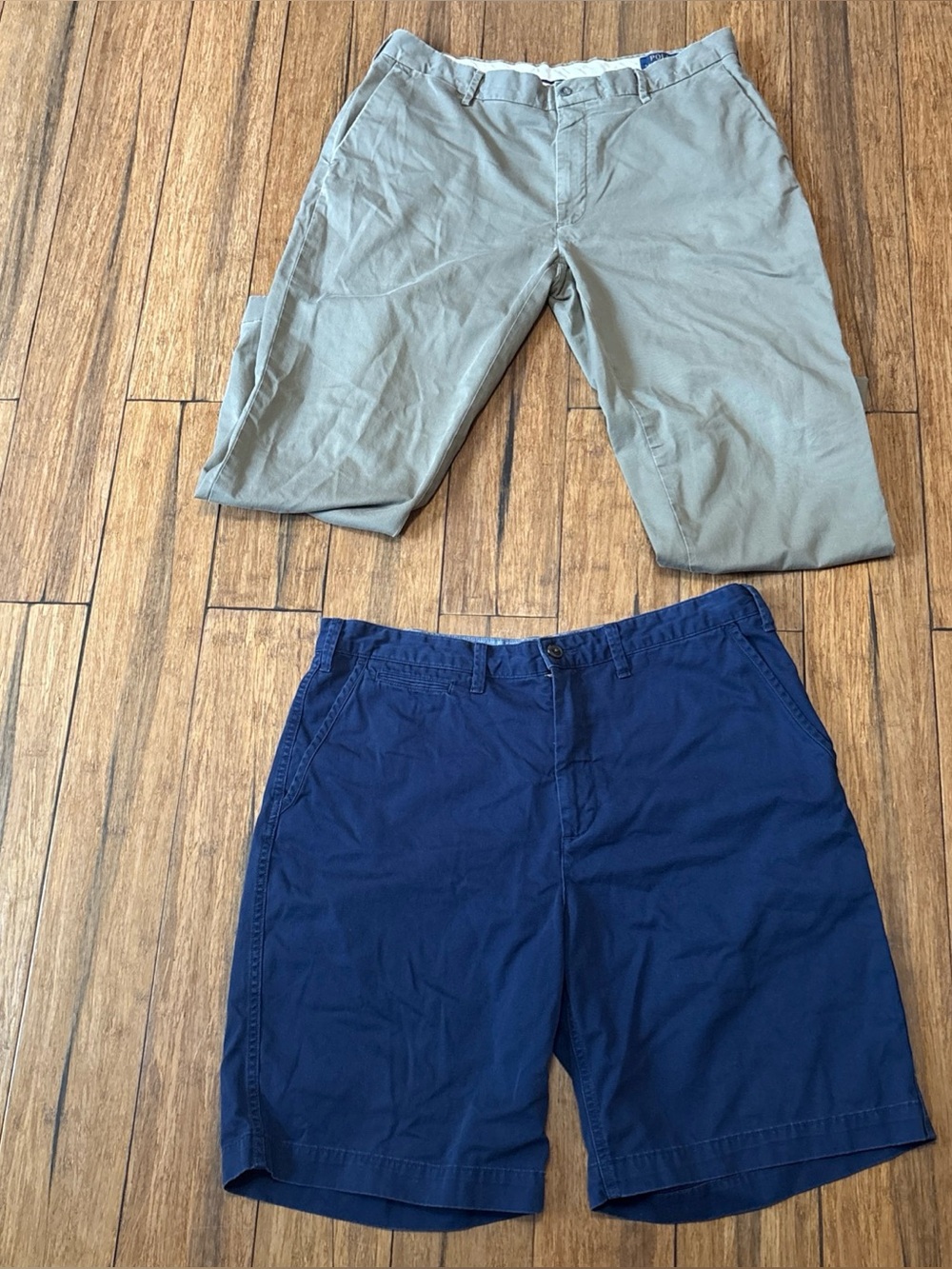 Polo Ralph Lauren Men’s Lot Of 2 Khaki Pants Size 36x32 Navy Blue Shorts 36